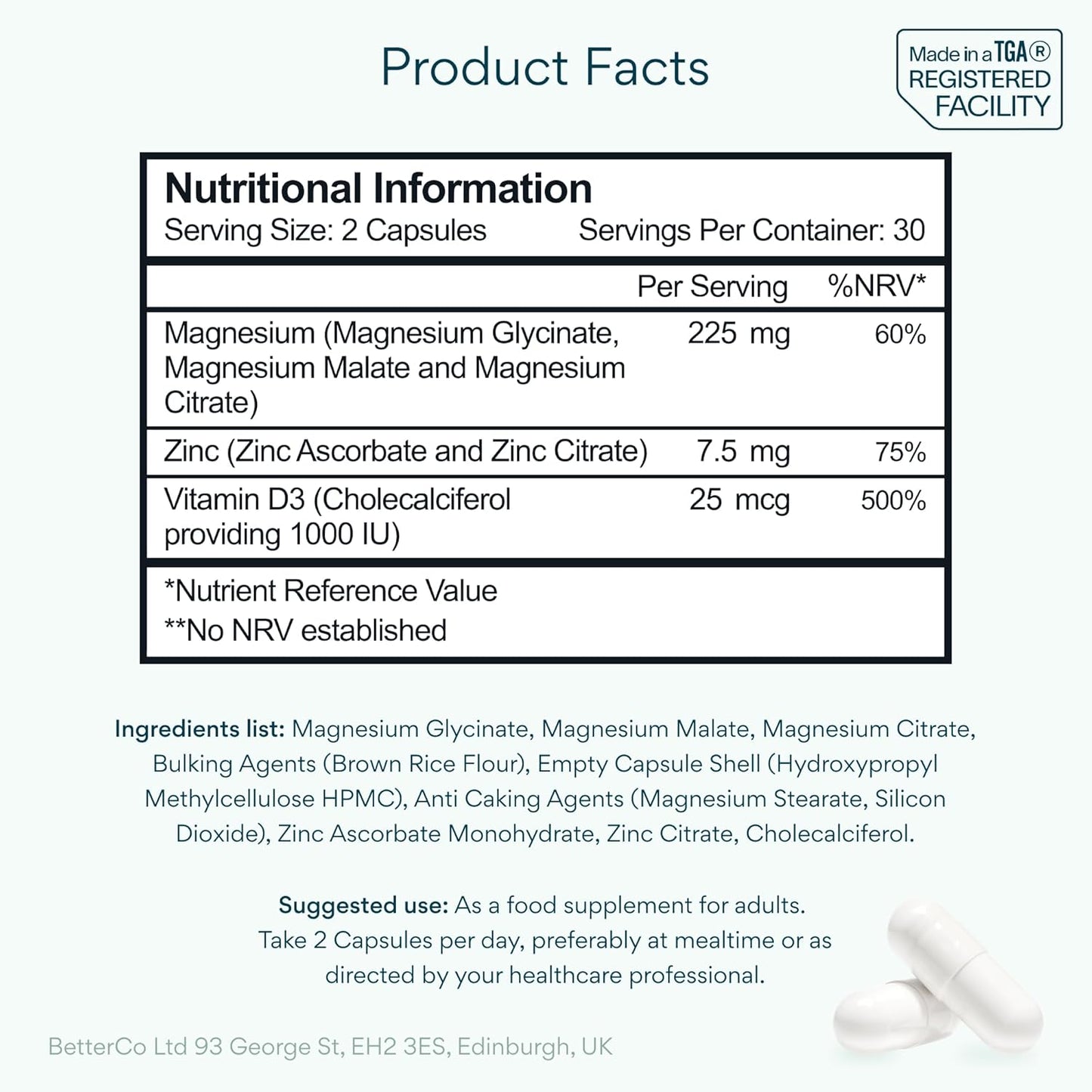 Bettervits Magnesium Glycinate Complex | Muscle, Heart & Sleep Support – 60 Capsules
