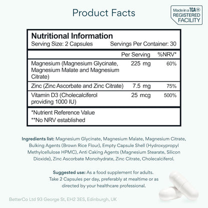 Bettervits Magnesium Glycinate Complex | Muscle, Heart & Sleep Support – 60 Capsules